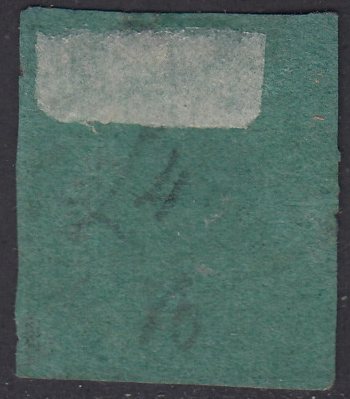 PV1342 - 1859 - Cifra in un rettangolo, 3 baj verde scuro usato, difetti (4).