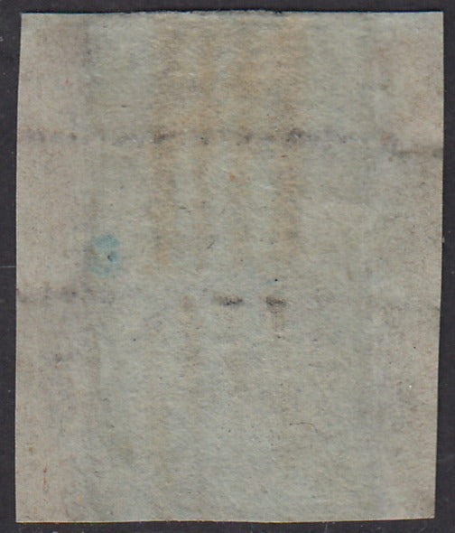 PV1522 - 1851 - Leone di Marzocco, 1 quattrino nero su carta azzurra e filigrana corona usato, (1a)