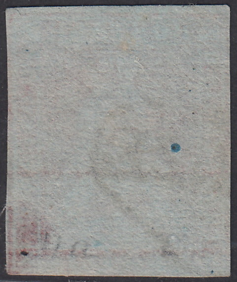 Tos146 - 1851 - Leone di Marzocco, 9 purplish brown crazie on gray paper and crown watermark used with red cancellation (8).