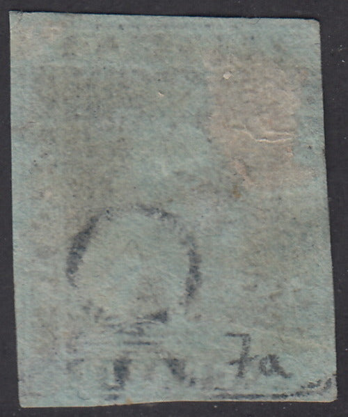 PV1630 - 1851 - Leone di Marzocco, 6 crazie indaco su carta azzurra e filigrana corona usato, (7a)