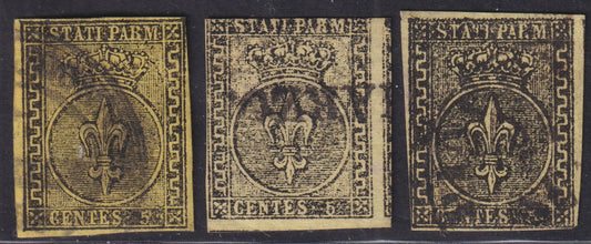 16-457 - 1855 - Duchy of Parma II issue c. 5 very light yellow used, Cardillo certified (6b)