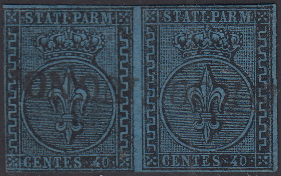 PV990 - 1852 - I emissione c. 40 azzurro coppia orizzontale usata (5).