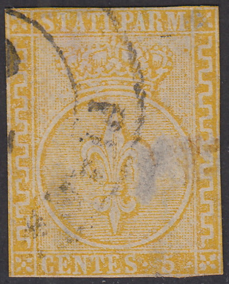 16-457 - 1855 - Duchy of Parma II issue c. 5 very light yellow used, Cardillo certified (6b)