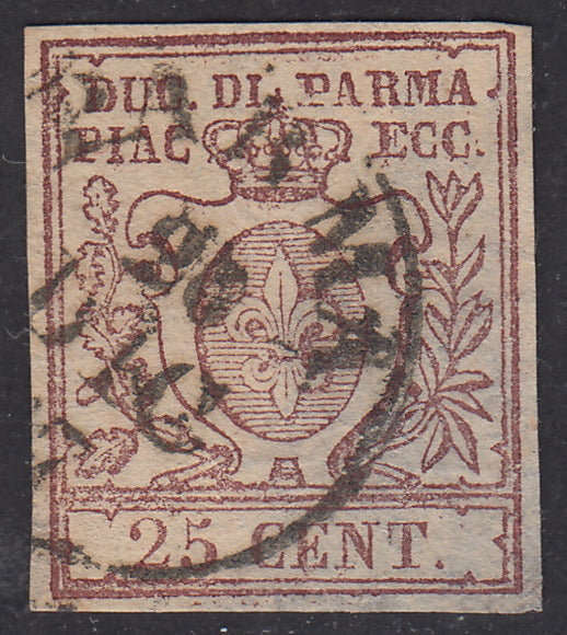 16-457 - 1855 - Duchy of Parma II issue c. 5 very light yellow used, Cardillo certified (6b)