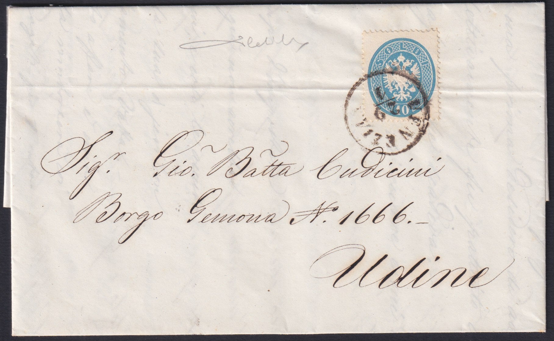 F8_5 - 1864 - Lettera spedita da Venezia per Udine 29/1/64 affrancata con IV emissione 10 soldi azzurro (39)