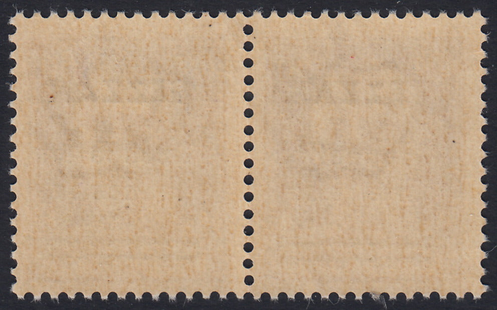 1945 - Occupazione francese del Fezzan, francobollo d'Italia della serie Imperiale c. 50 violetto soprastampato FEZZAN Occupation Francaise e sbarrette su Poste Italiane nuovo con gomma integra, coppia orizzontale (1).