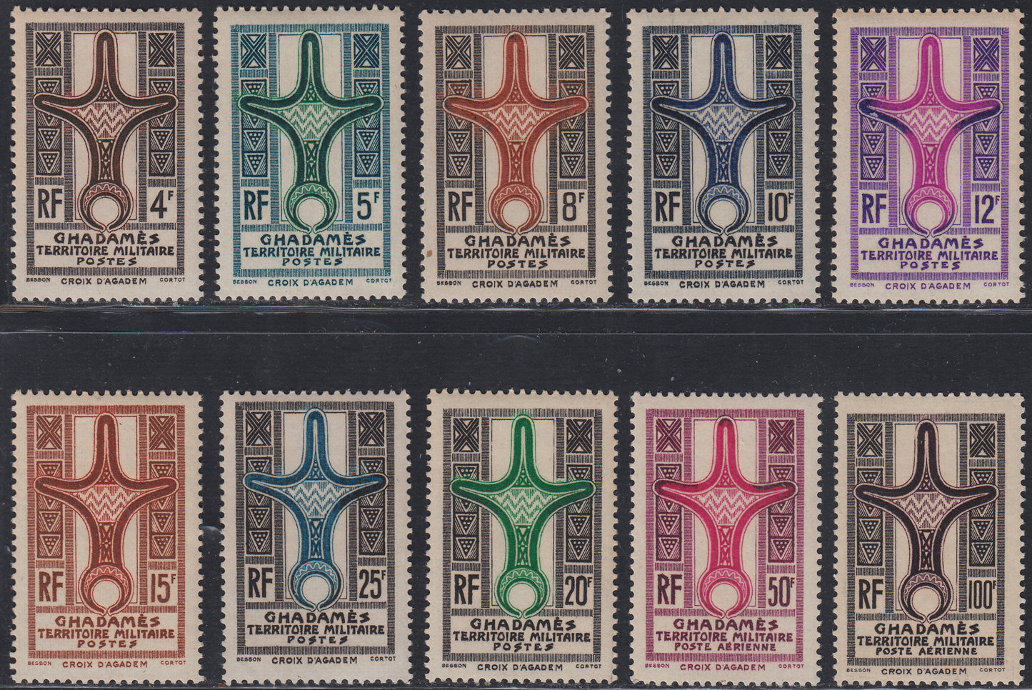 Fez26 - 1949 - Ocupación francesa de Fezzan y Ghadames, serie emitida para Ghadamesh, correo ordinario + correo aéreo nuevo sin daños (41/48 + A5/6). 