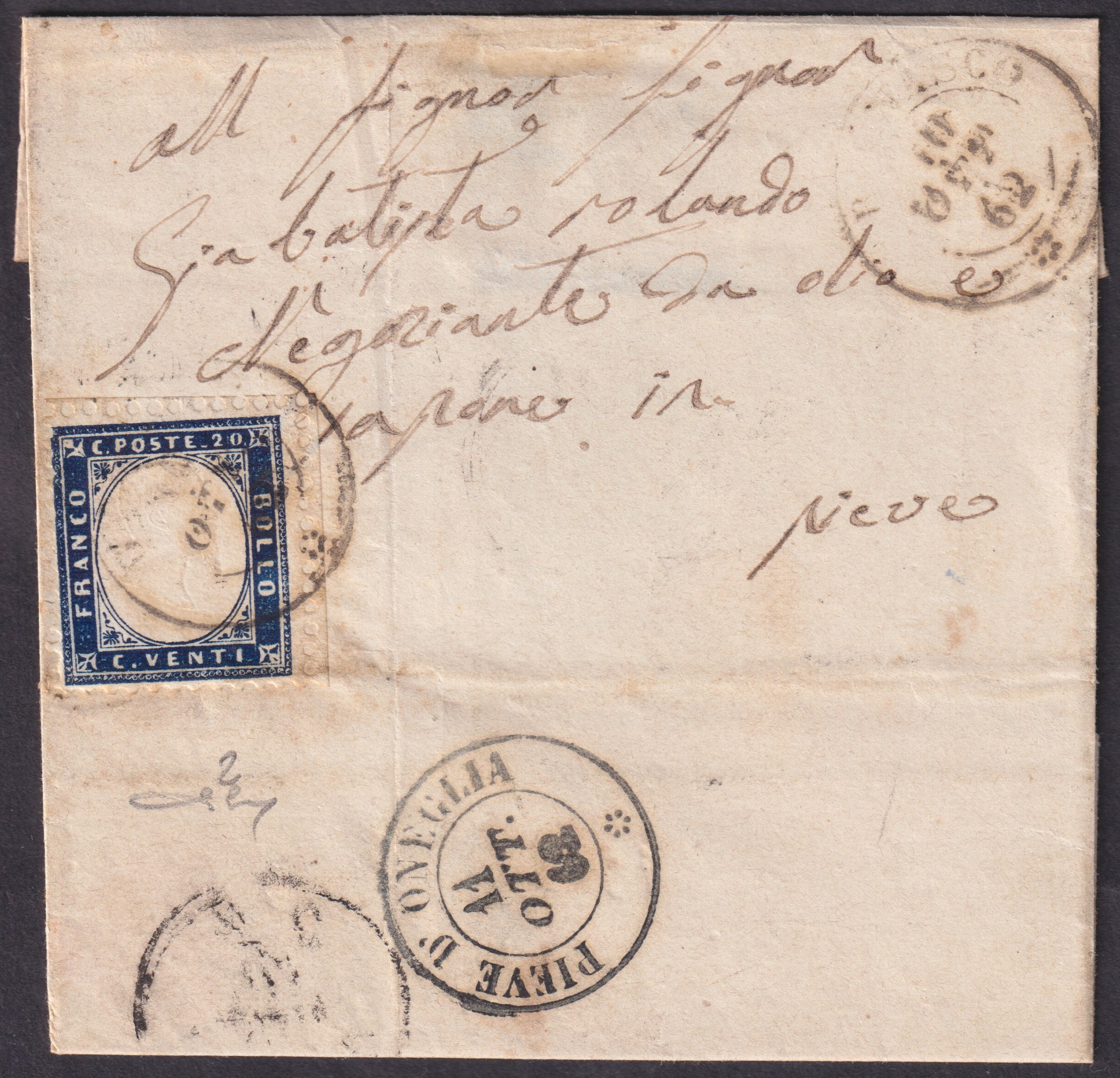 1862 - Efigie de Vittorio Emanuele II mirando hacia la derecha, c. 80 amarillo anaranjado oscuro perforado con peine, usado (4b)