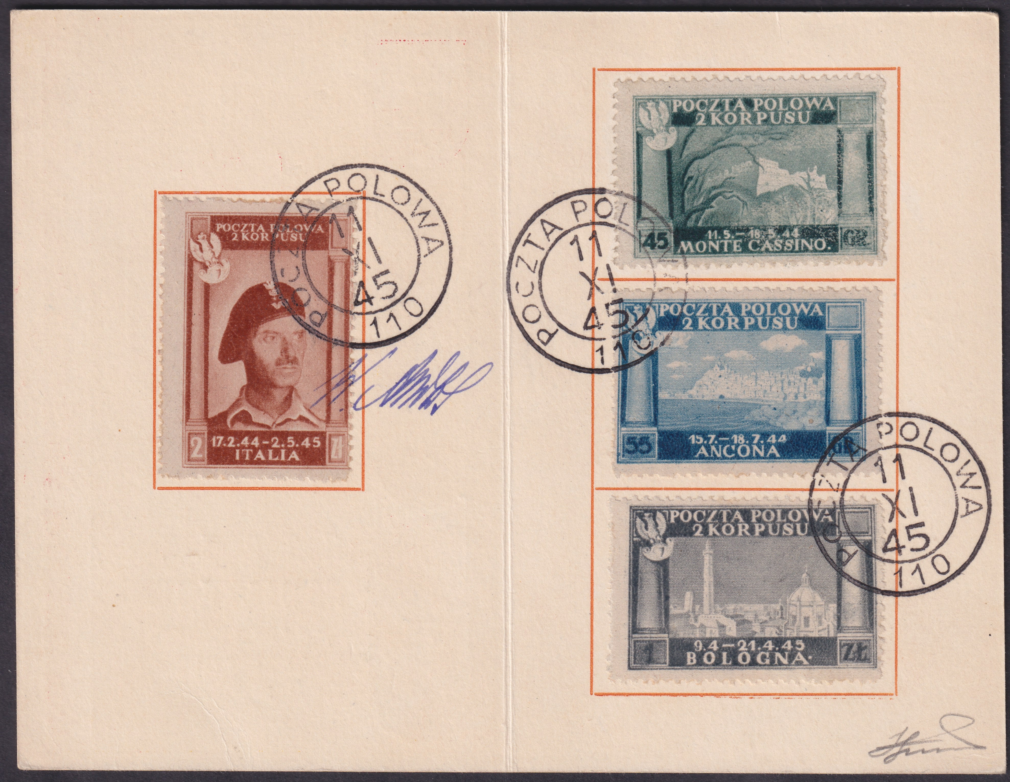 FF221 - 1946 - Corpo Polacco, prima emissione usata su cartoncino commemorativo (1/4)