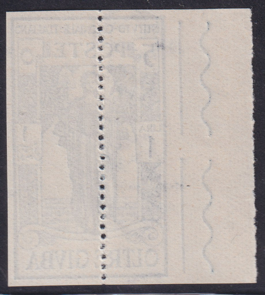 FF246 - 1926 - Annessione dell'Oltre Giuba, L. 1 + 5c. azzurro prova d'Archivio non dentellata con dentellatura supplementare verticale al centro. (P41a).