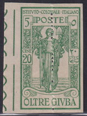 FF247 - 1926 - Annessione dell'Oltre Giuba, c. 5 + 5c. verde prova d'Archivio non dentellata con dentellatura supplementare verticale al centro. (P36a).