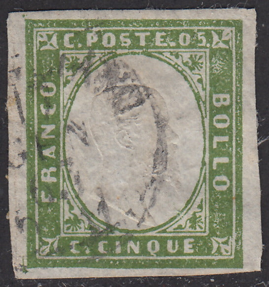 FF277 - 1859 - IV emissione c. 5 verde oliva III composizione usato (13Bb)