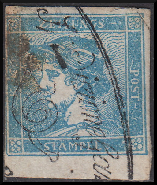 FF34 - 1851 - Mercurio azzurro chiaro de I tipo (c 3) usato con annullo "direzione gazzette Udine" punti R1 (1b).