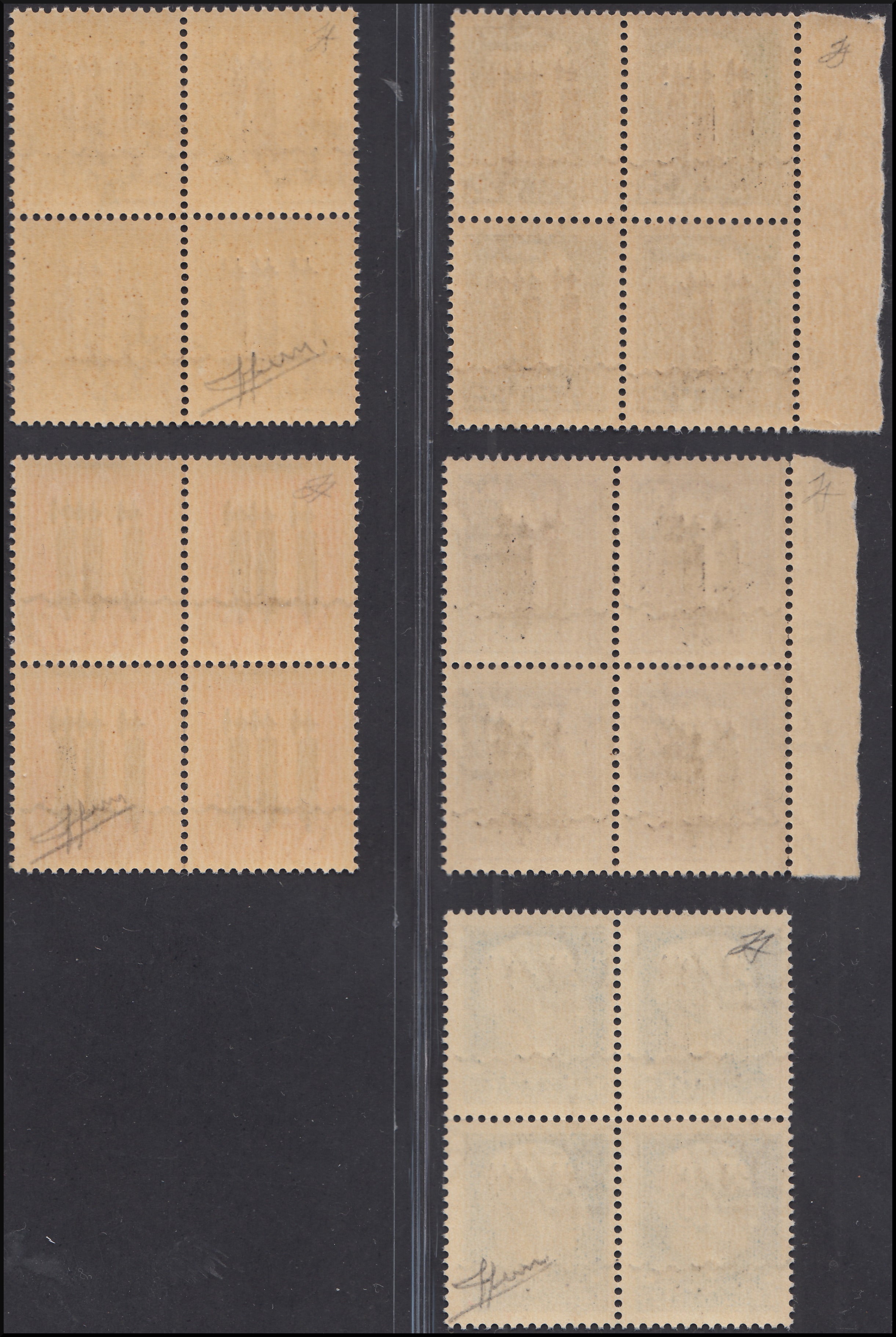 FF51 - 1944 - Imperiale, cinque valori in quartina con tripla soprastampa tipo "l" in nero nuovi gomma integra (490Ag, 492Ag, 495Ag, 493CAg, 493Cg)