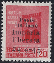 FF7 - 1944 - Monumenti distrutti c. 20 rosa carminio nuovo con gomma integra, varietà "senza trattino tra 24 e 4" (22c)