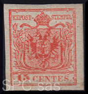 FY207 - 1866 - I emissione, c. 15 rosso ristampa ufficiale nuova con gomma originale (R3)