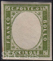FY683 - 1860 - IV emissione c. 5 verde oliva chiaro IV composizione nuovo con gomma e senza effigie sovrana (13Ca)