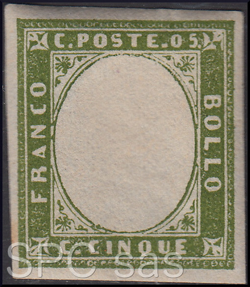 FY683 - 1860 - IV emissione c. 5 verde oliva chiaro IV composizione nuovo con gomma e senza effigie sovrana (13Ca)