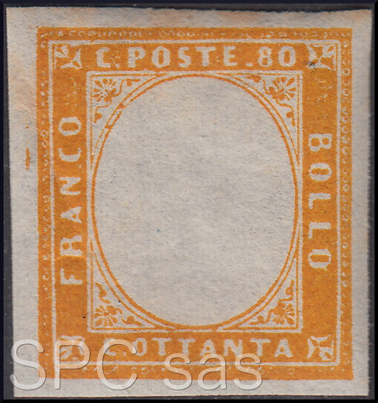 FY690 - 1862 - IV emissione c. 80 giallo arancio carico nuovo con gomma e senza effigie sovrana (17D)