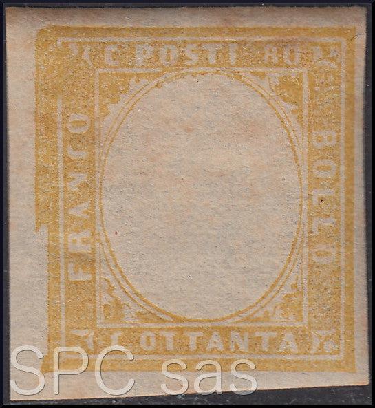 FY692 - 1859 - IV emissione c. 80 giallo limone olivastro nuovo con gomma e senza effigie sovrana (17Ab)