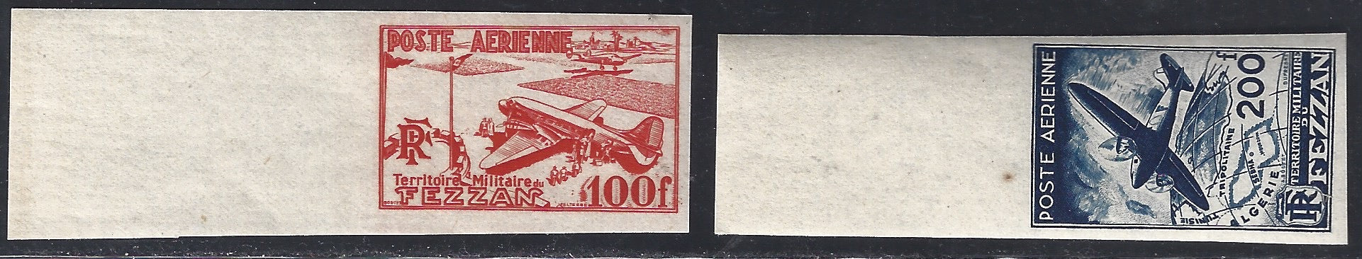 Fezzan2 - 1948 - Occupazione francese del Fezzan, Posta Aerea serie emessa per il Fezzan non dentellata nuova integra (A1/2).
