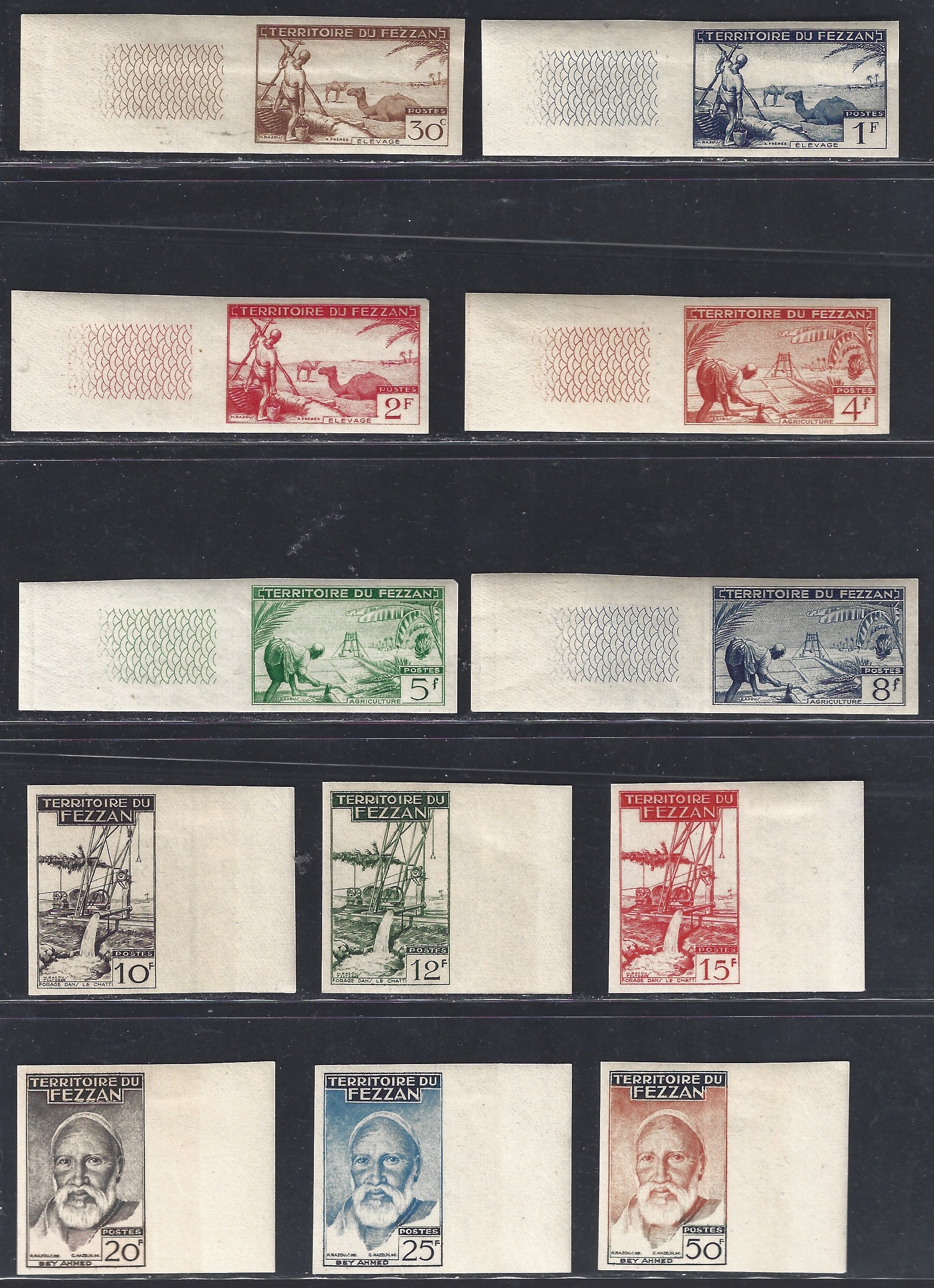 Fezzan4 - 1951 - Occupazione francese, seconda emissione per il Fezzan non dentellata nuova con linguella (29/40).