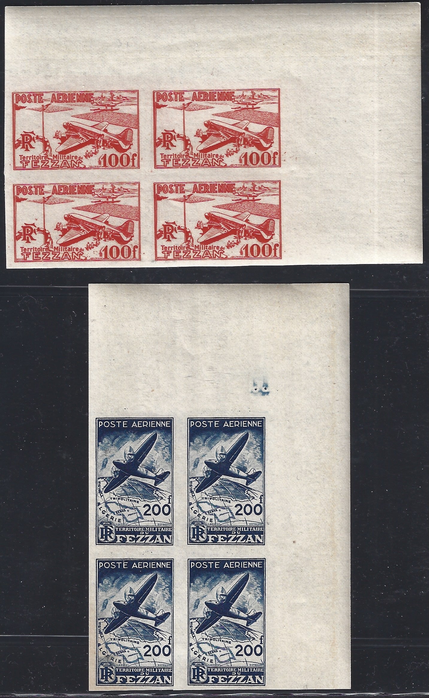 Fezzan6 - 1948 - Occupazione francese del Fezzan, Posta Aerea serie emessa per il Fezzan non dentellata nuova integra in quartine (A1/2).