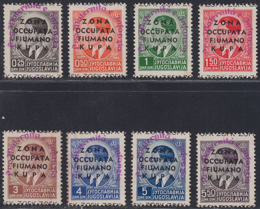 Fikupa2 - 1941 - Francobolli di Jugoslavia con soprastampa "Zona Occupata Fiumano-Kupa" e "Pro Maternità e Infanzia" in colore lilla, serie completa nuova con gomma originale, rarissima (42/49)