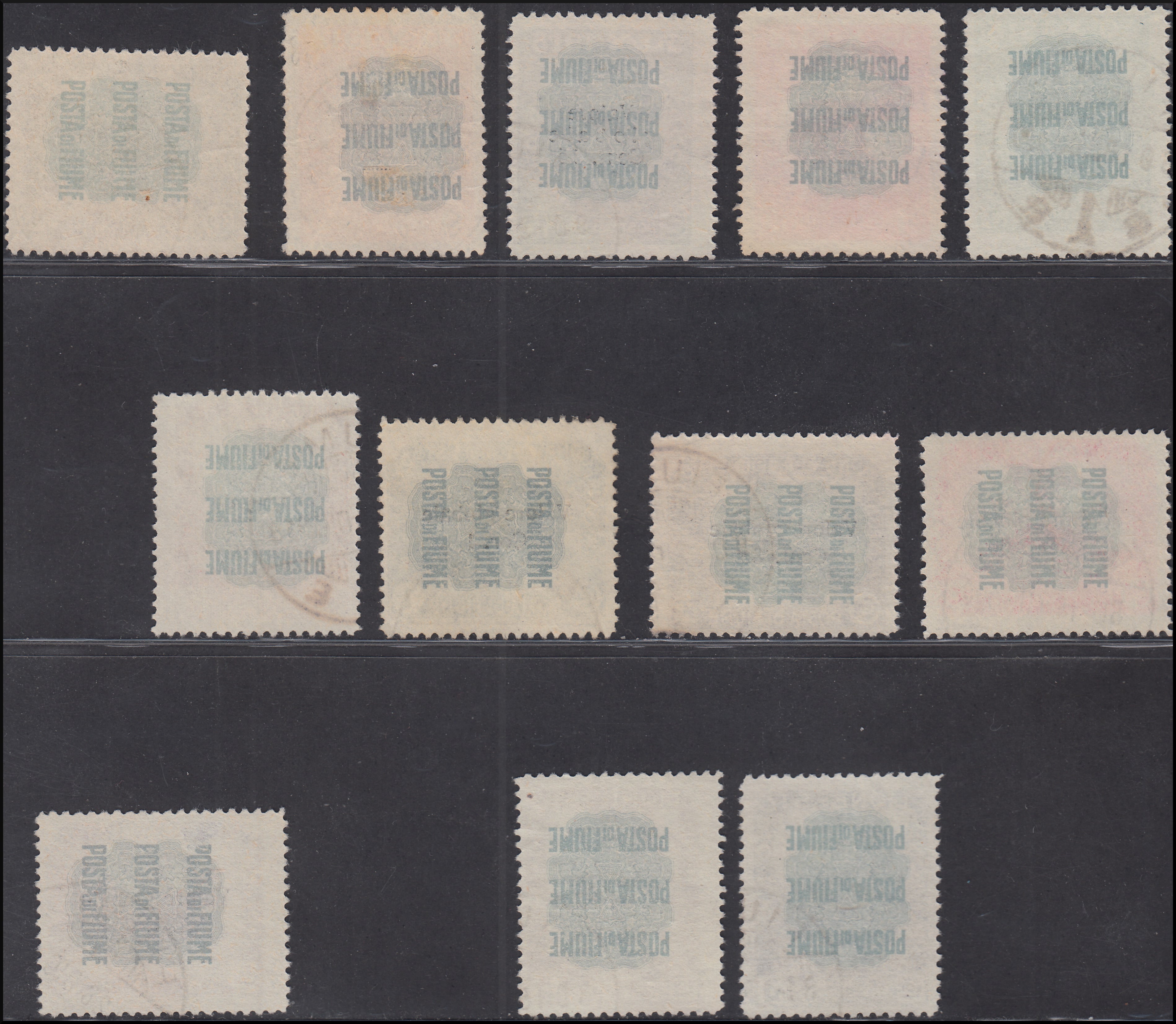 Fiume144 - 1919 - Pro Fondazione Studio, prima serie soprastampata usata (88/98+94a)