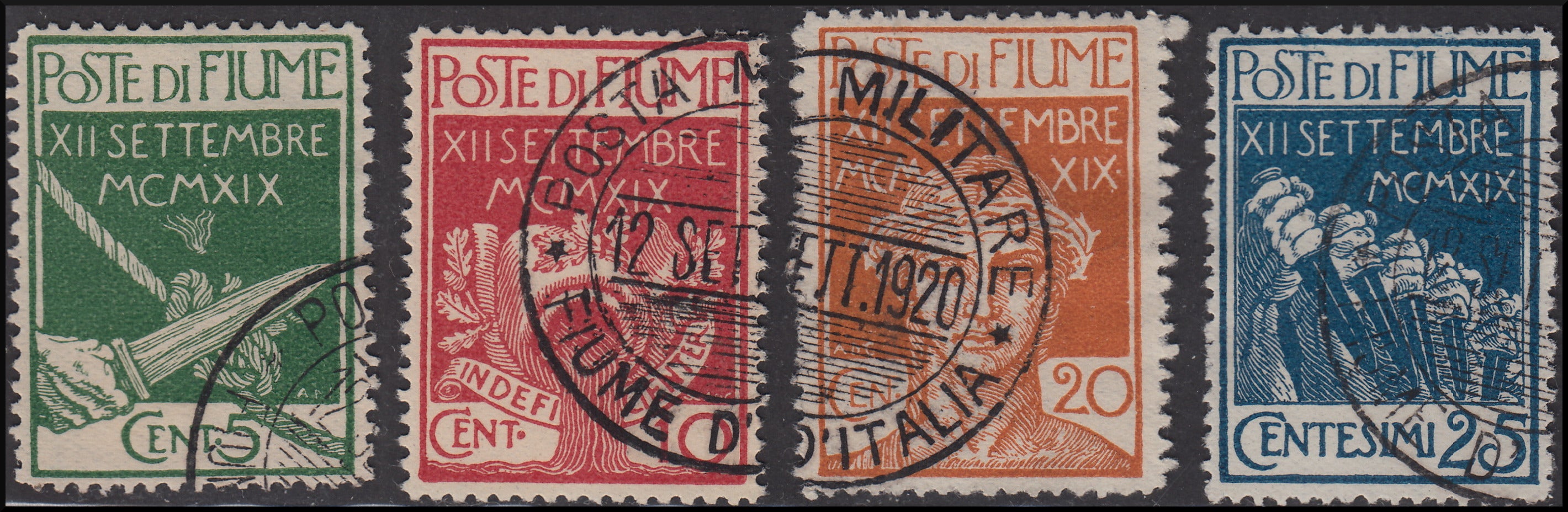 Fiume148 - 1920 - Legionari di Fiume, serie completa di quattro valori usata (127/130)