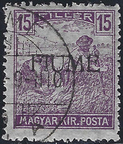 F161 - 1918 - Mietitori, 15 filler violetto soprastampa a mano FIUME del II tipo usato (9/II)