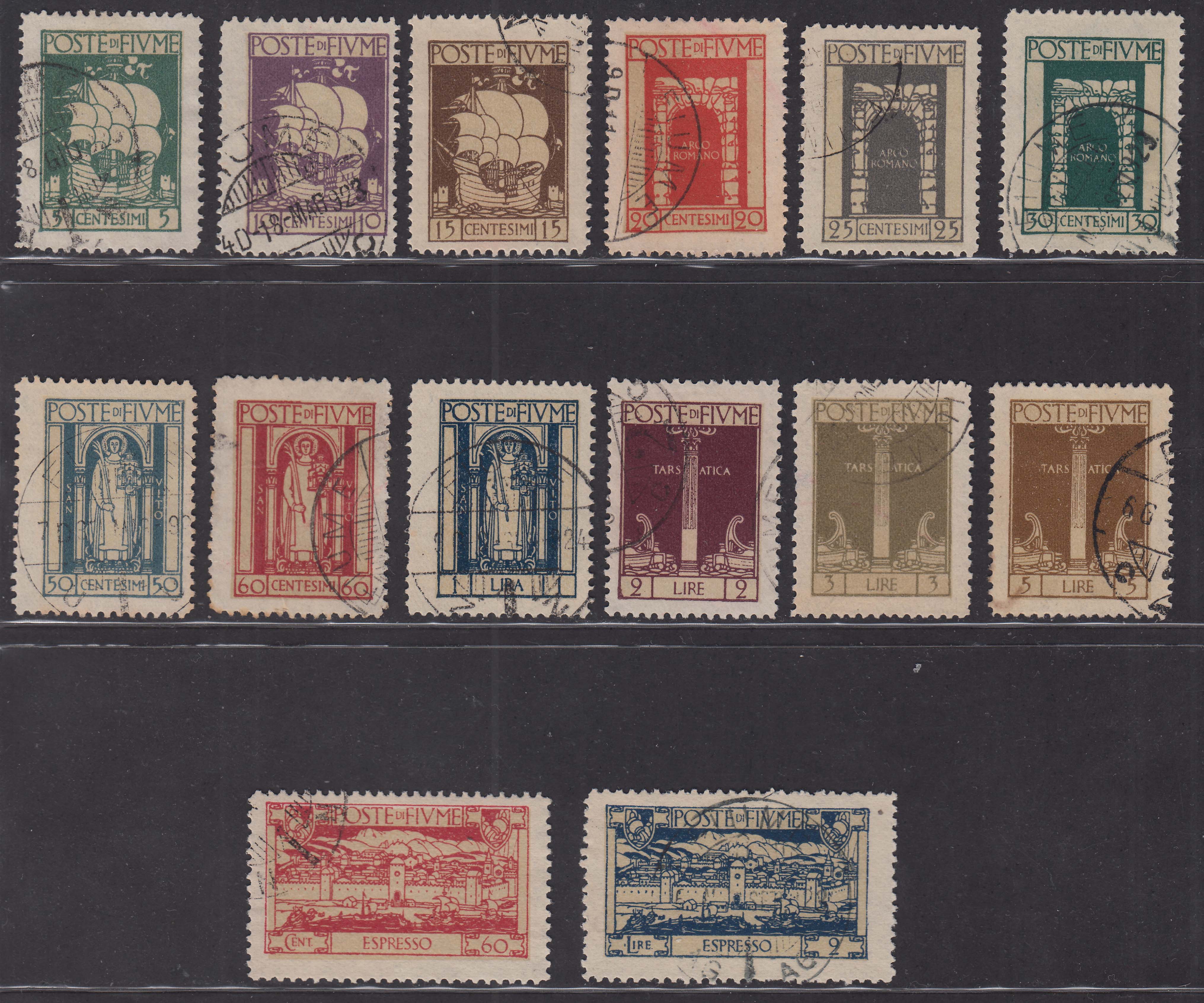 Fiume165 - 1923 - San Vito e soggetti vari, serie completa di 12 valori + 2 espressi usata (190/201 + E1/2)