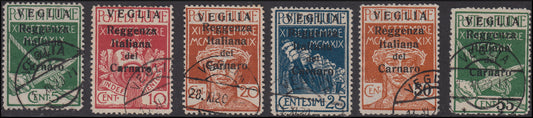 Fiume191 - 1920 - Legionari di Fiume soprastampati VEGLIA in caratteri piccoli, serie dei sei esemplari usati (5/10)