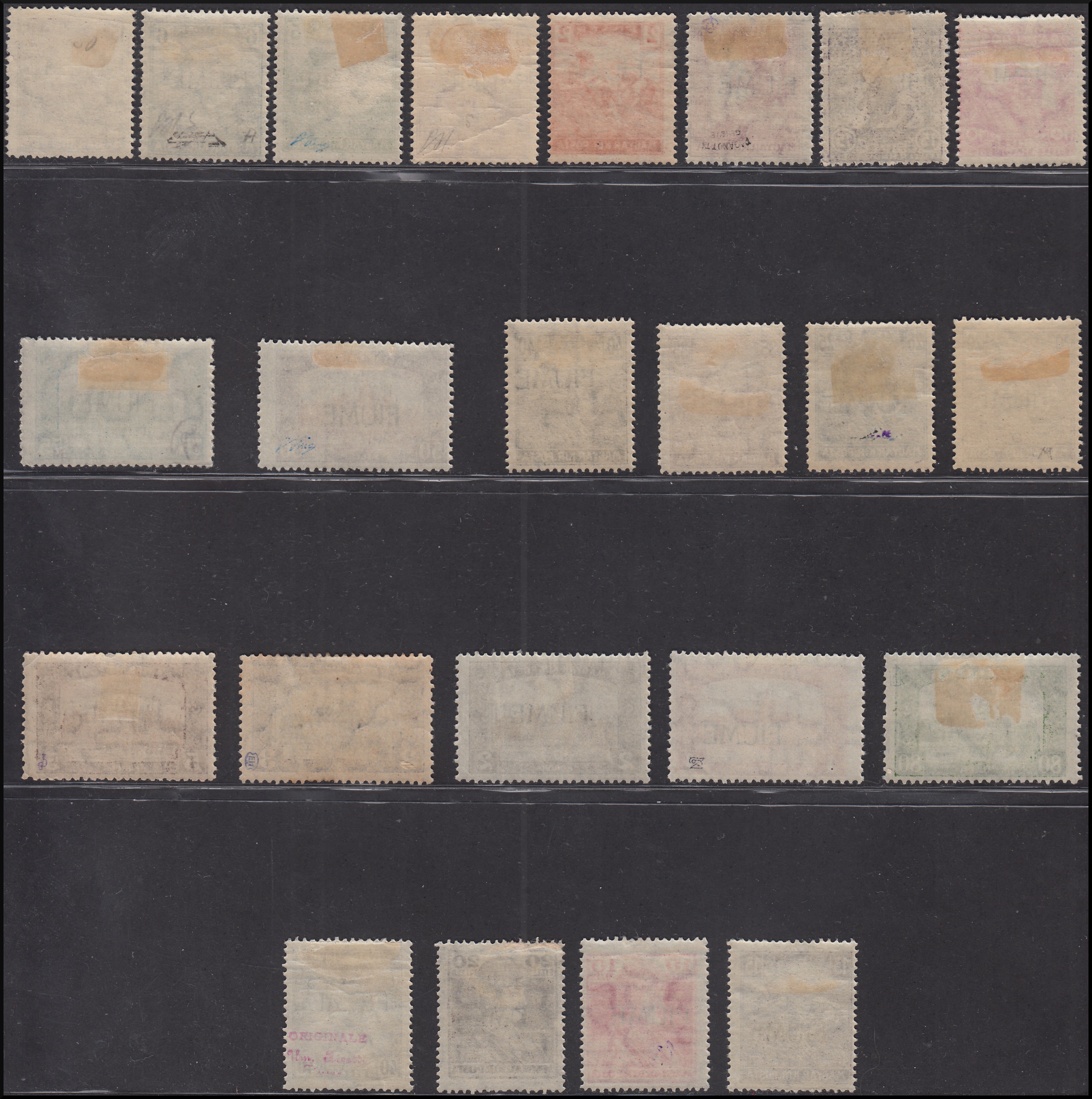 Fiume194 - 1918 - Beneficenza, Mietitori, Parlamento e Carlo e Zita, la serie con soprastampa a macchina senza il 10 filler cifre rosse e bianche e senza il 10 korona, nuova con gomma originale (1A/3, 4/7, 9/20, 23/26)