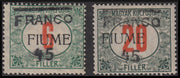 Fiume196 - 1918 - Mit Fiume per Maschine überdruckte ungarische Steuermarken und neuer Handwert „Franco 45“, Serie von zwei ungebrauchten Werten mit Originalgummi (29, 30)