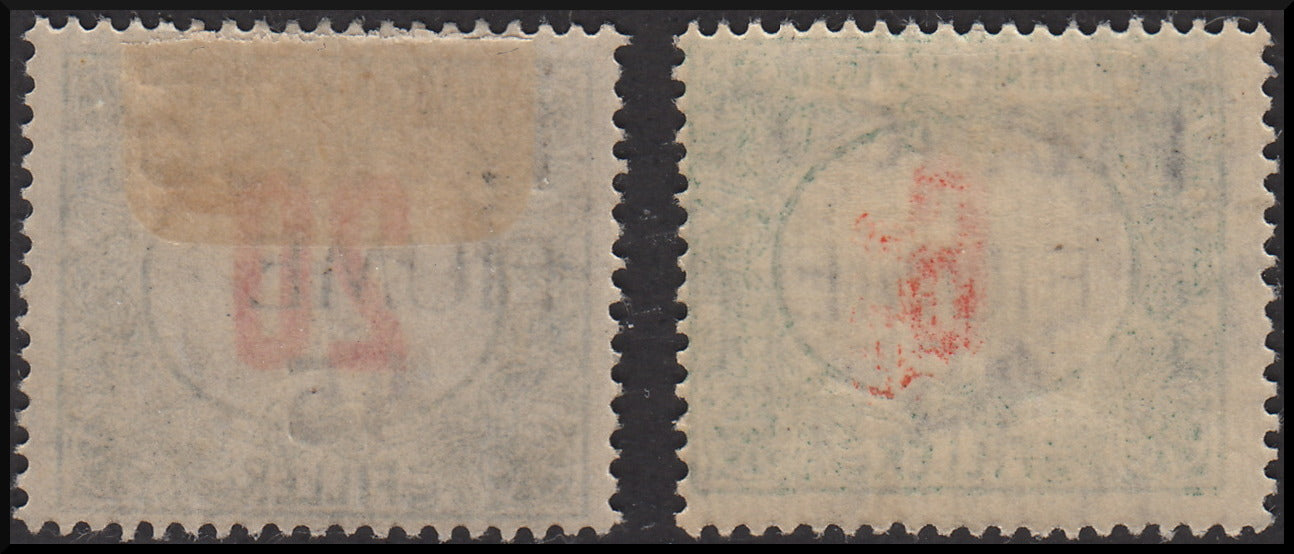 Fiume196 - 1918 - Hungarian tax stamps overprinted Fiume by machine and new value by hand "Franco 45", series of two new values ​​with original rubber (29, 30)