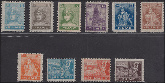 Fiume203 - 1919 - Allegories and Views, type "B" paper, series of 10 new stamps with original gum (B32/34 + B34/47)