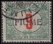 Fiume231 - 1918 - Hungarian tax postmarks 6 red and green fillers with FIUME hand overprint of type IV upside down, used (7/IVa).