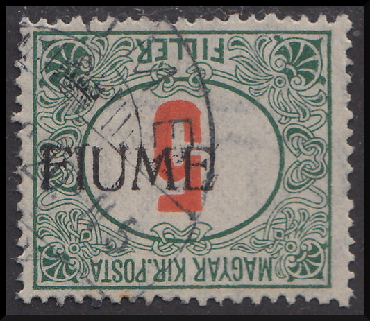 BO23-24 - 1918 - Hungarian tax postmarks 50 black and green filler watermark C with machine-made FIUME overprint used (C3).