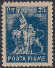 Fiume267 - 1919 - Allegorie, tassello Posta Fiume, c. 25 azzurro dentellatura 10 1/2 nuovo con gomma integra (57)