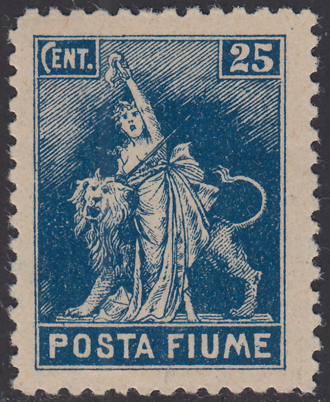 Fiume267 - 1919 - Allegorie, tassello Posta Fiume, c. 25 azzurro dentellatura 10 1/2 nuovo con gomma integra (57)