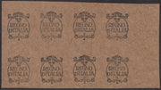 Fiume269 - 1924 - San Vito e soggetti vari, prova di soprastampa su carta sottile e semitrasparente giallo bruno, blocco di otto esmeplari nuovi integri (Prova)