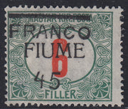 F278 - 1919 - Segnatasse di Fiume soprastampata Franco 45 su 6 filler verde e rosso nuovo senza gomma (29)