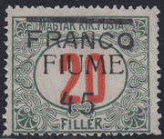 F279 - 1919 - Segnatasse di Fiume soprastampata Franco 45 su 20 filler verde e rosso nuovo senza gomma (30)