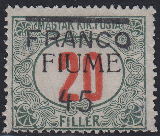 F279 - 1919 - Segnatasse di Fiume soprastampata Franco 45 su 20 filler verde e rosso nuovo senza gomma (30)