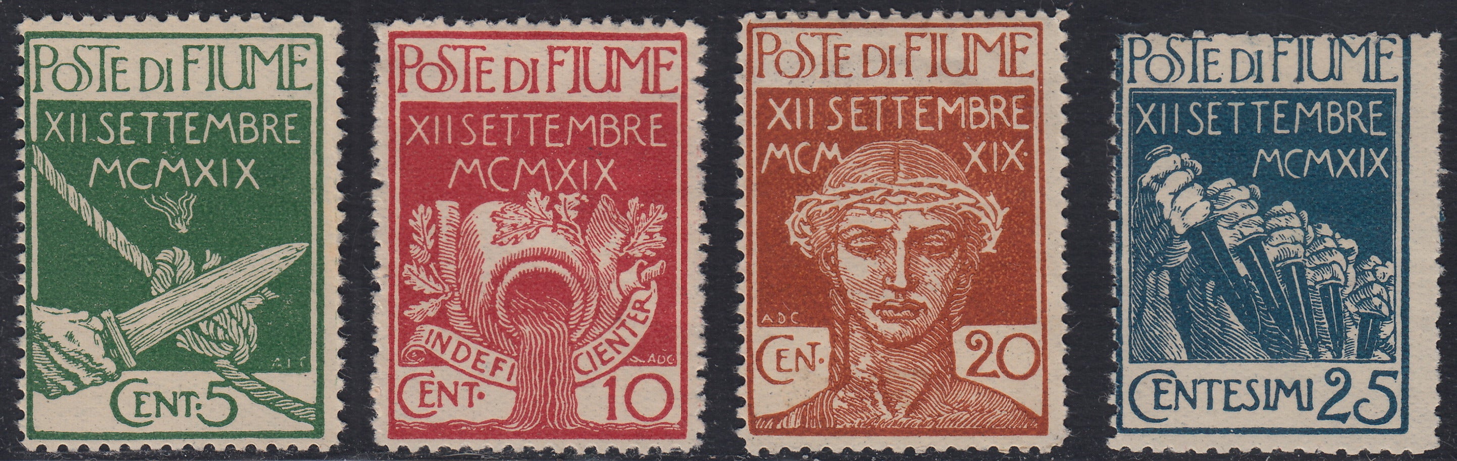 Fiume303 - 1920 - Legionari di Fiume, serie completa di 4 valori nuovi con gomma originale (127/130)