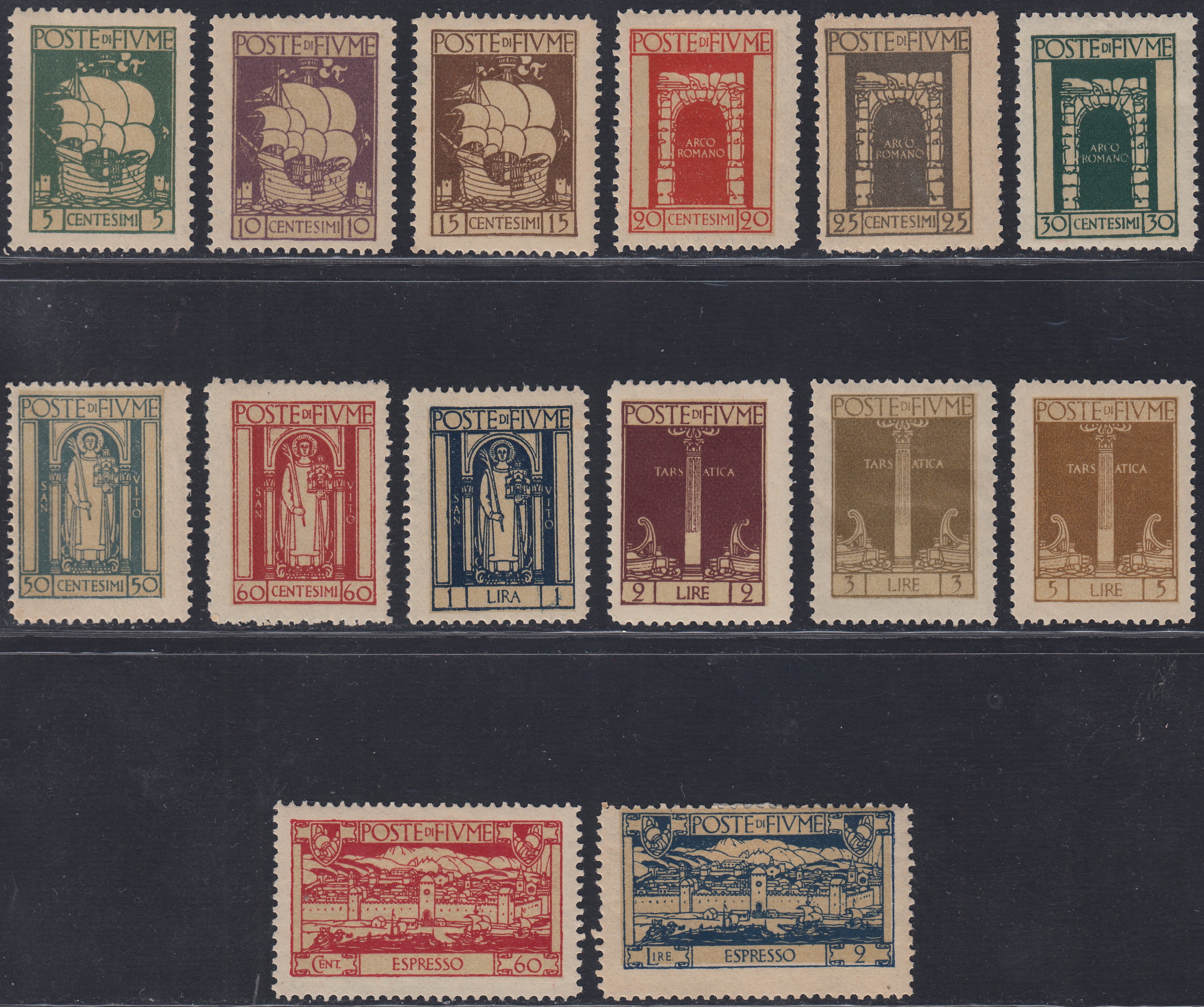 Fiume329 - 1923 - San Vito e soggetti vari, serie completa di 12 valori + 2 espressi nuova con gomma originale (190/201 + E7/8)