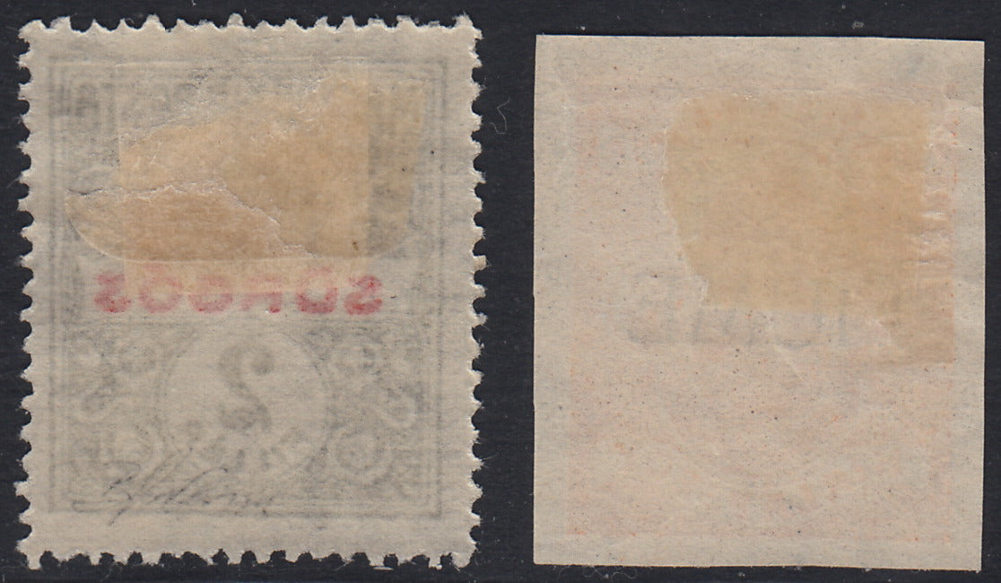 Fiume335 - 1918/19 - Francobolli per giornali 2f. arancio e 2f. oliva e rosso nuovi con gomma originale (1, 2)