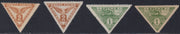 Fiume337 - 1919/20 - Zeitungsmarken im Dreiecksformat, 2c. gelbbraun Typ I und II sowie 1c. olivgrün Typ I und II, postfrisch mit Originalgummi (3/5+5A)