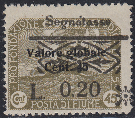 Fiume343 - Pro Fondazione Studio stamps overprinted with Global Value in small, bold font and postage due, 0.20, 0.60 and 0.80 on olive, new with rubber (36/38)